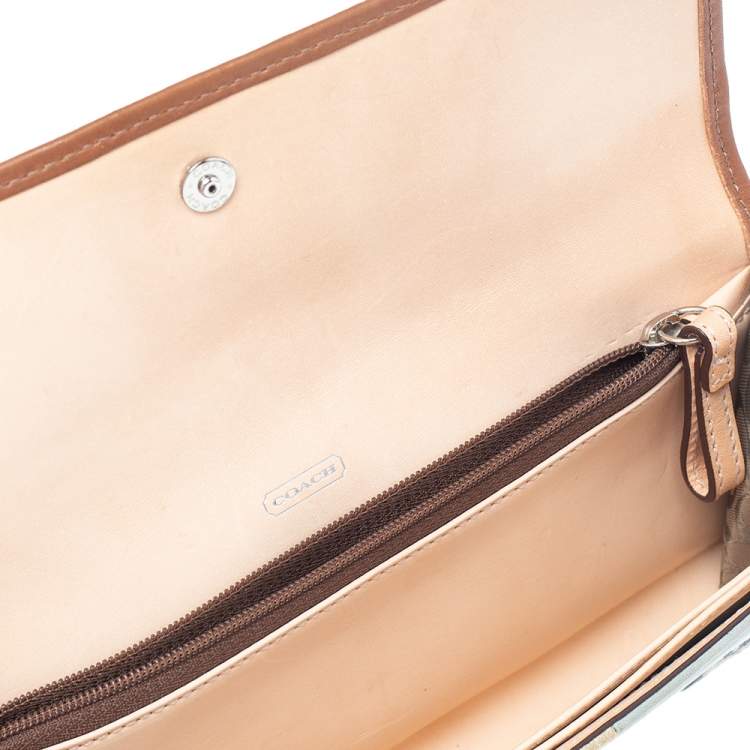 Pre Owned Coach Multicolor Canvas And Leather Patchwork Flap Wristlet Clutch