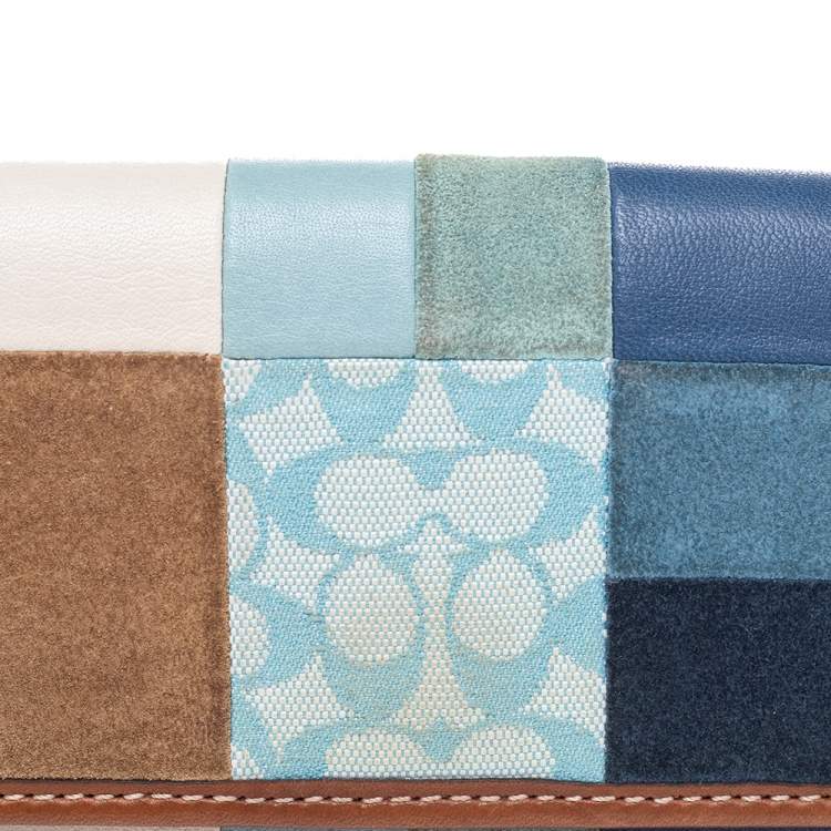 Pre Owned Coach Multicolor Canvas And Leather Patchwork Flap Wristlet Clutch