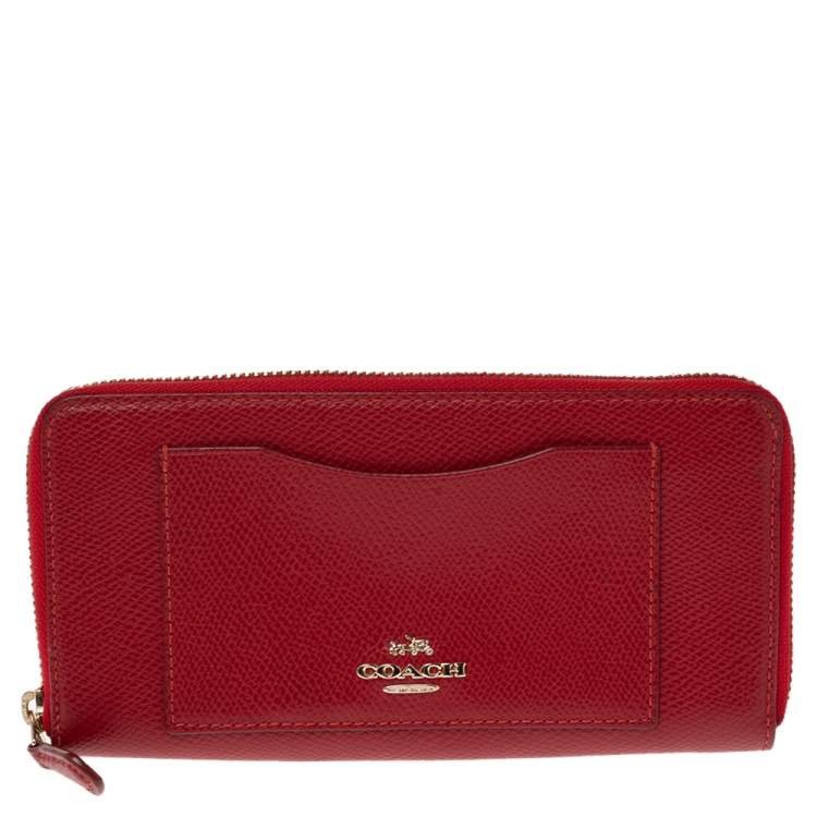 coach red zip around wallet