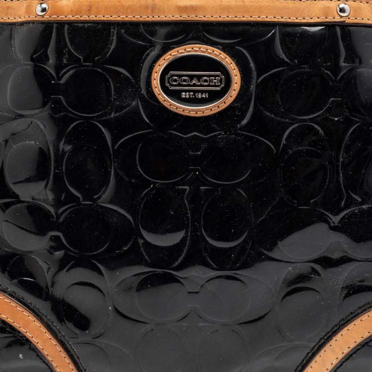 Pre Owned Coach Black/Beige Patent Leather Peyton Tote