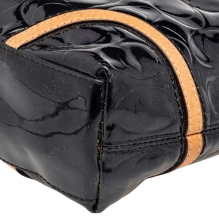 Pre Owned Coach Black/Beige Patent Leather Peyton Tote