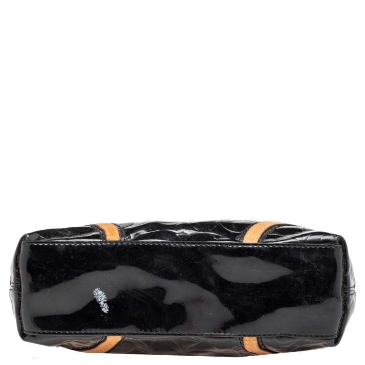 Pre Owned Coach Black/Beige Patent Leather Peyton Tote