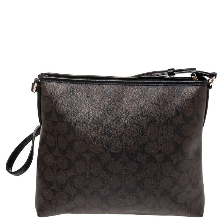 Pre Owned Coach Brown/Black Signature Coated Canvas and Leather Messenger Bag