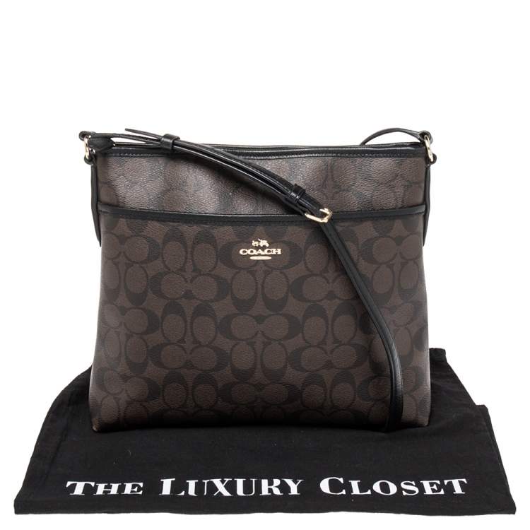Pre Owned Coach Brown/Black Signature Coated Canvas and Leather Messenger Bag