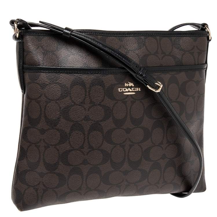 Pre Owned Coach Brown/Black Signature Coated Canvas and Leather Messenger Bag