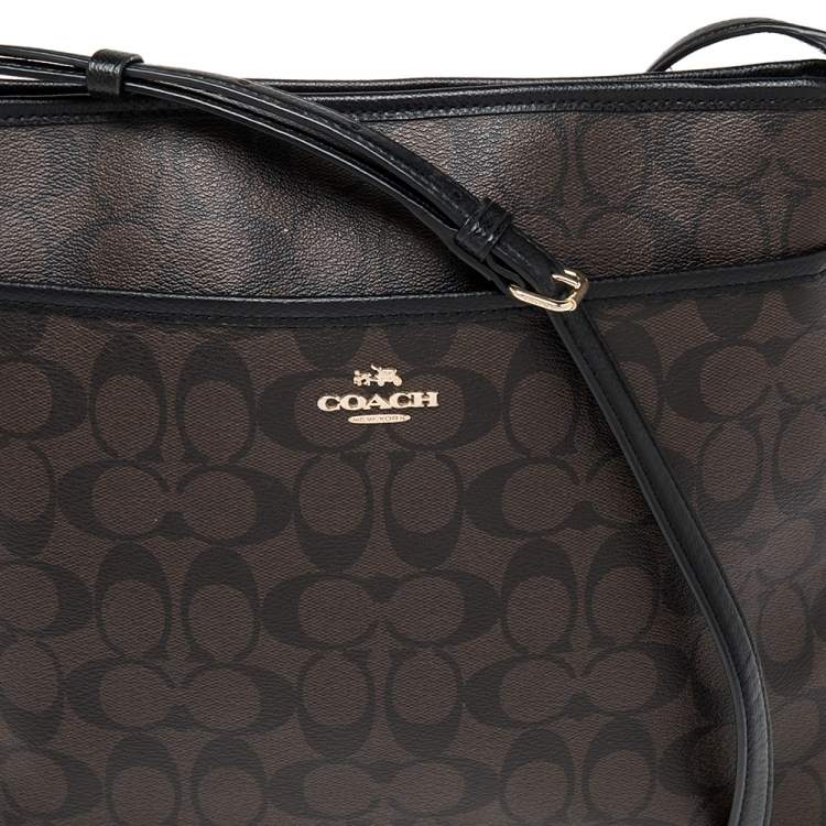 Pre Owned Coach Brown/Black Signature Coated Canvas and Leather Messenger Bag