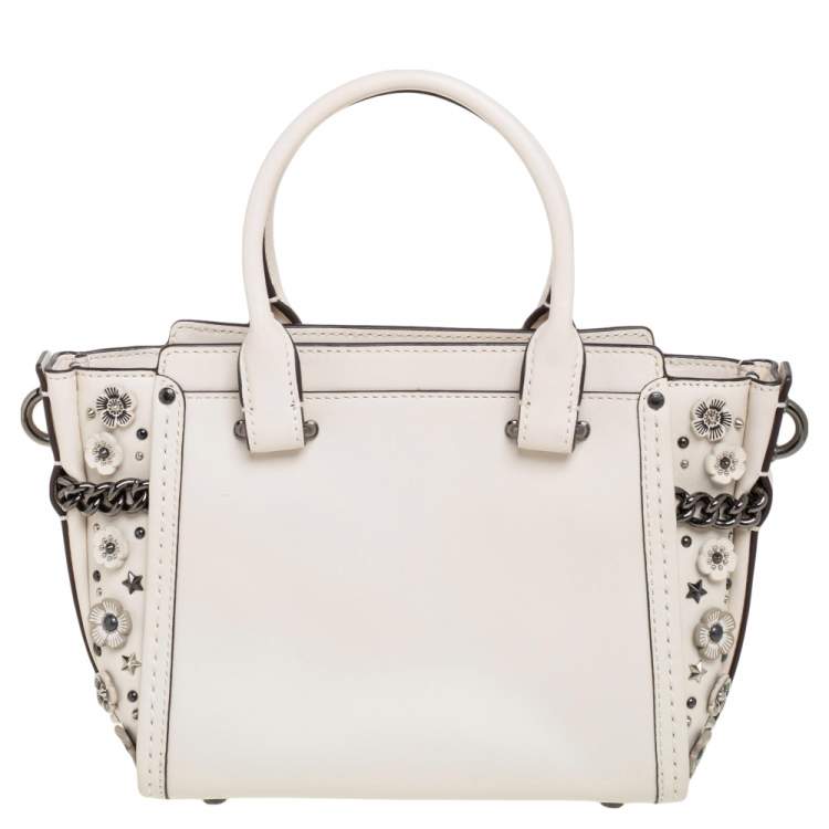Pre Owned Coach Off-White Leather Willow Floral Swagger 20 Carryall Top Handle Bag