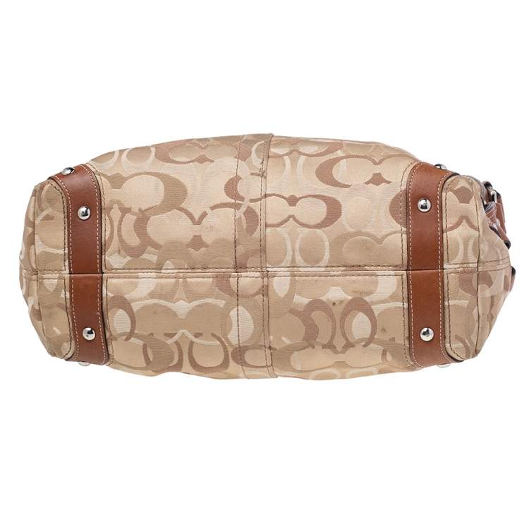 Pre Owned Coach Beige Canvas And Leather Carly Hobo