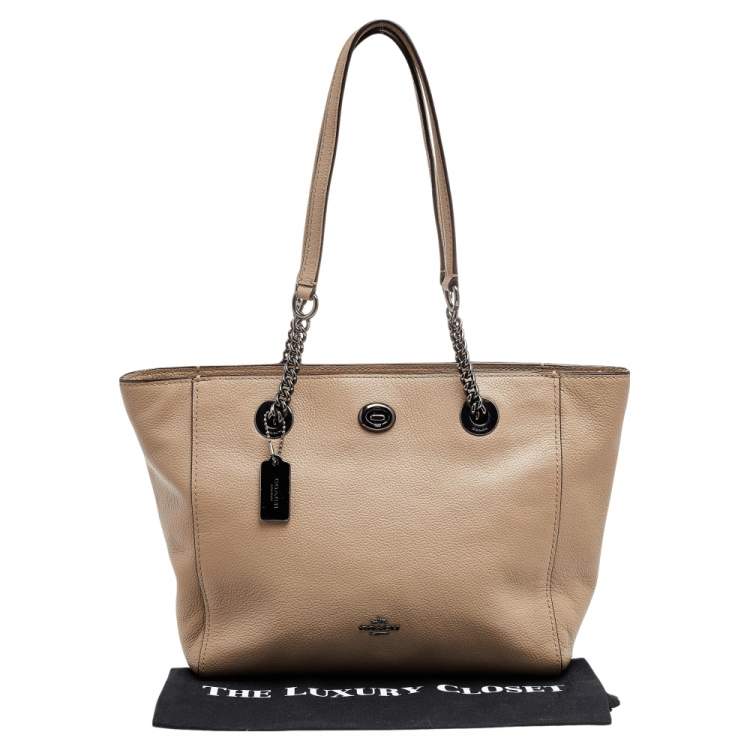 Pre Owned Coach Grey Leather TurnLock Tote