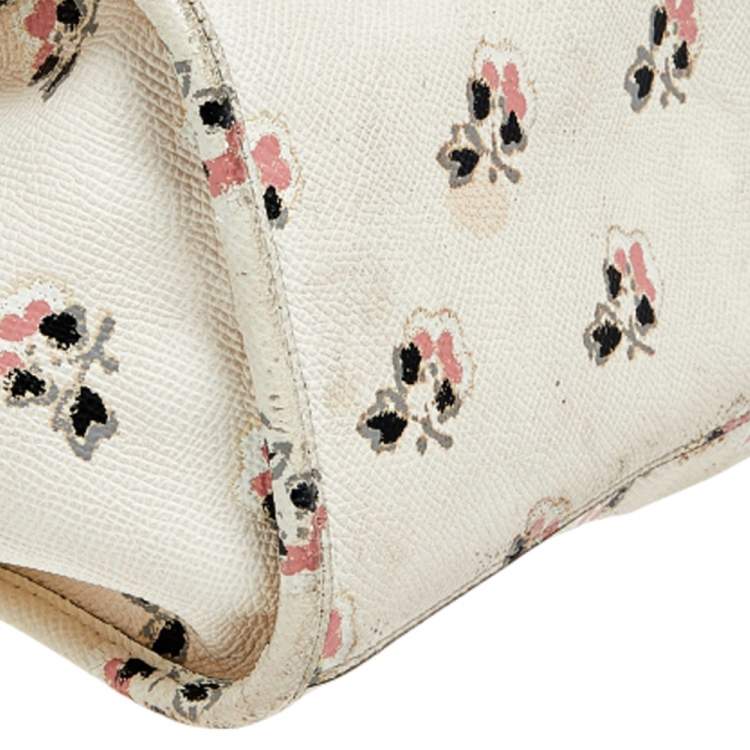 Pre Owned Coach Cream Floral Printed Leather Crosby Tote
