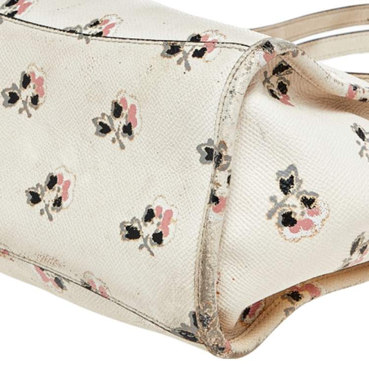 Pre Owned Coach Cream Floral Printed Leather Crosby Tote