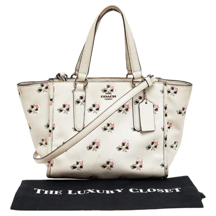 Pre Owned Coach Cream Floral Printed Leather Crosby Tote