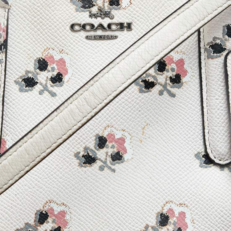 Pre Owned Coach Cream Floral Printed Leather Crosby Tote
