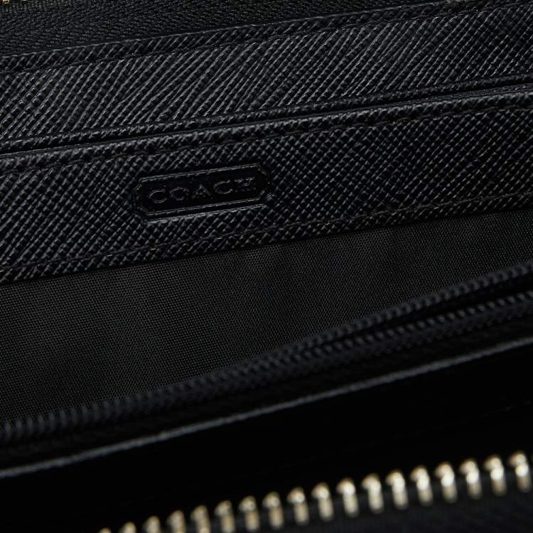 Pre Owned Coach Black Signature Canvas and Leather Zip Around Wallet