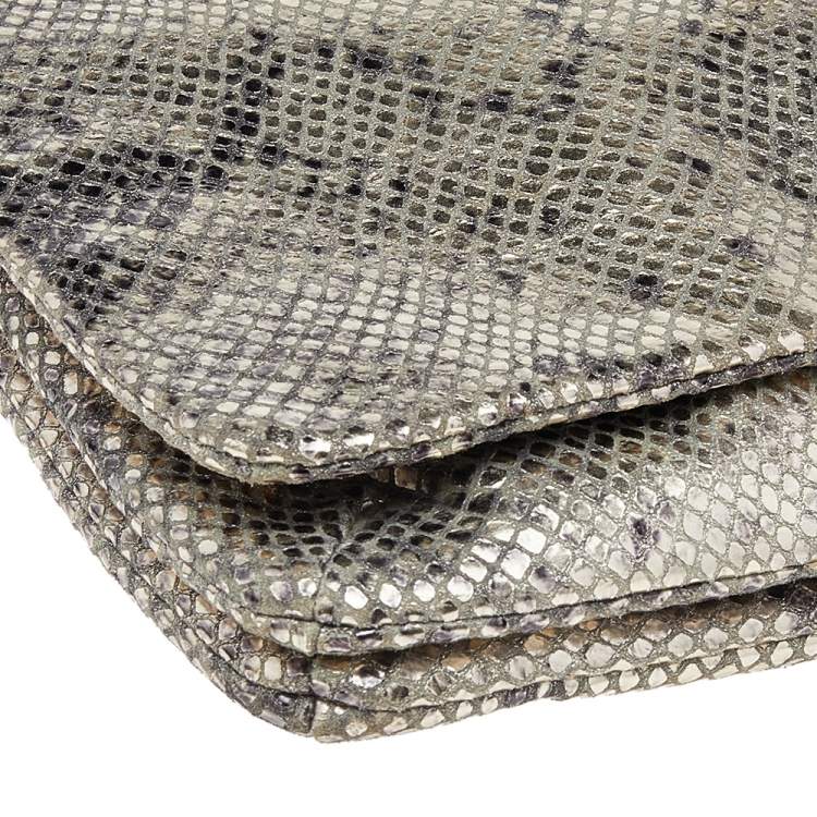Pre Owned Coach Metallic Silver/Black Python Embossed Leather Flap Clutch