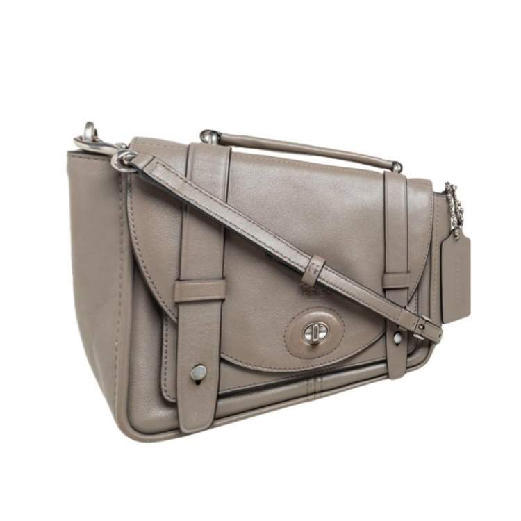 Pre Owned Coach Grey Leather Mini Bleecker Brooklyn Top Handle Bag