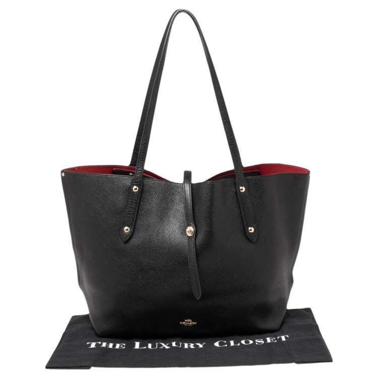 Pre Owned Coach Black Pebbled Leather Market Shopper Tote
