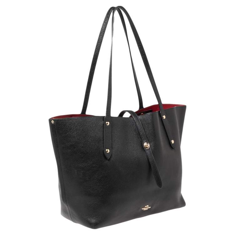 Pre Owned Coach Black Pebbled Leather Market Shopper Tote