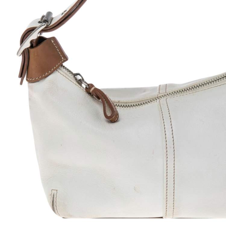 Pre Owned Coach Cream/Brown Leather Shoulder Bag