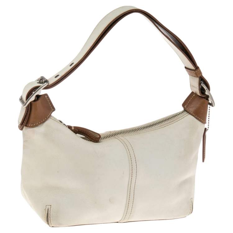 Pre Owned Coach Cream/Brown Leather Shoulder Bag