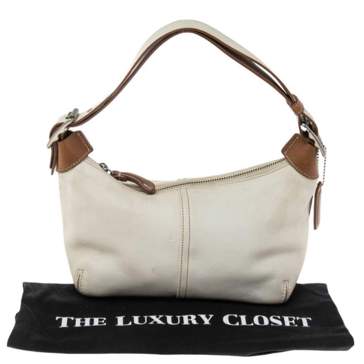 Pre Owned Coach Cream/Brown Leather Shoulder Bag