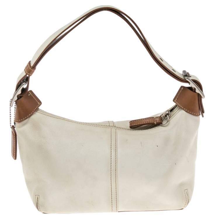 Pre Owned Coach Cream/Brown Leather Shoulder Bag