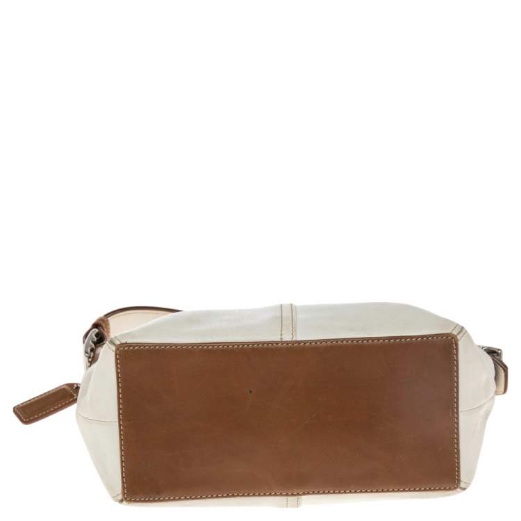 Pre Owned Coach Cream/Brown Leather Shoulder Bag