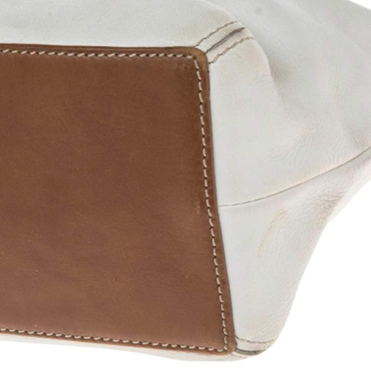 Pre Owned Coach Cream/Brown Leather Shoulder Bag
