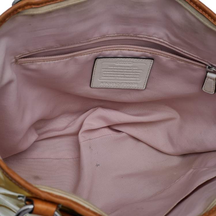 Pre Owned Coach Cream Signature Patent Leather Peyton Tote