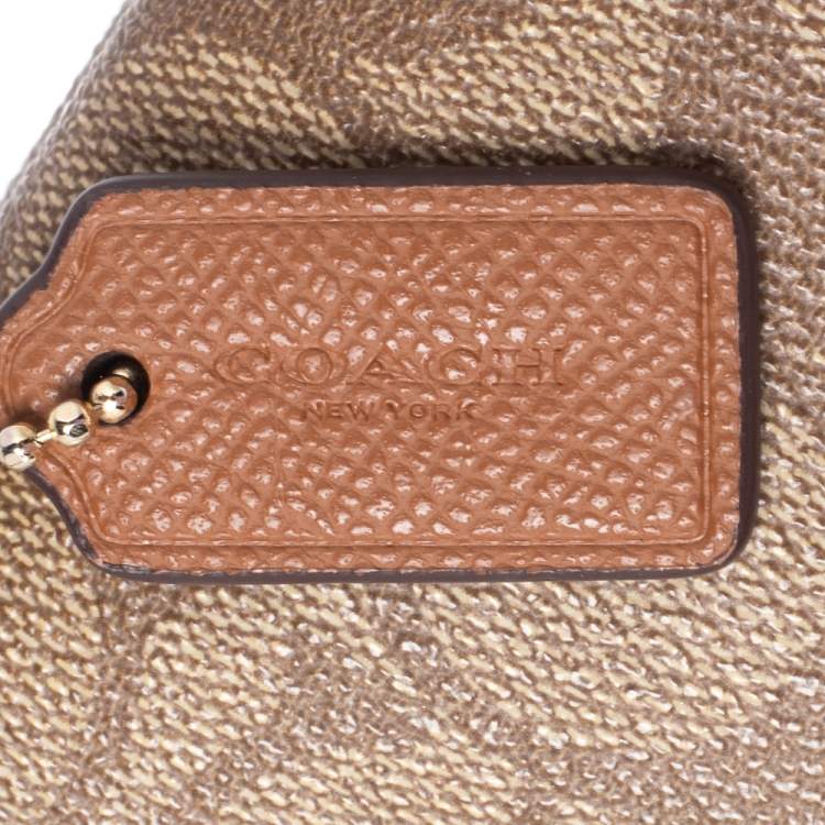 Pre Owned Coach Beige Signature Coated Canvas and Leather Double Zip Wristlet Pouch
