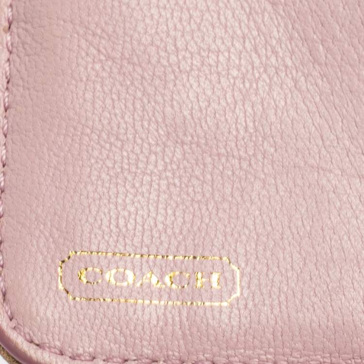 Pre Owned Coach Gold Ombre Signature Op Art Canvas And Leather Compact Wallet