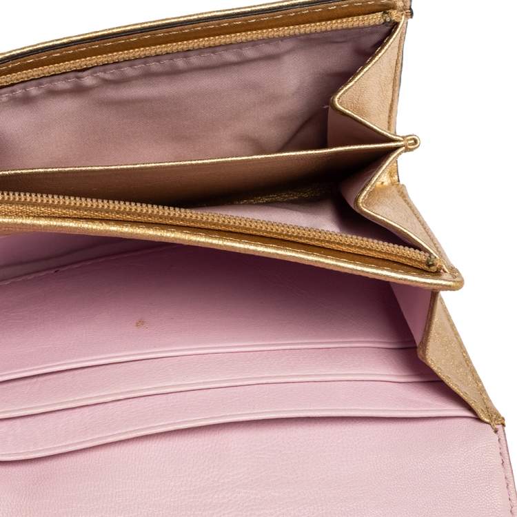 Pre Owned Coach Gold Ombre Signature Op Art Canvas And Leather Compact Wallet