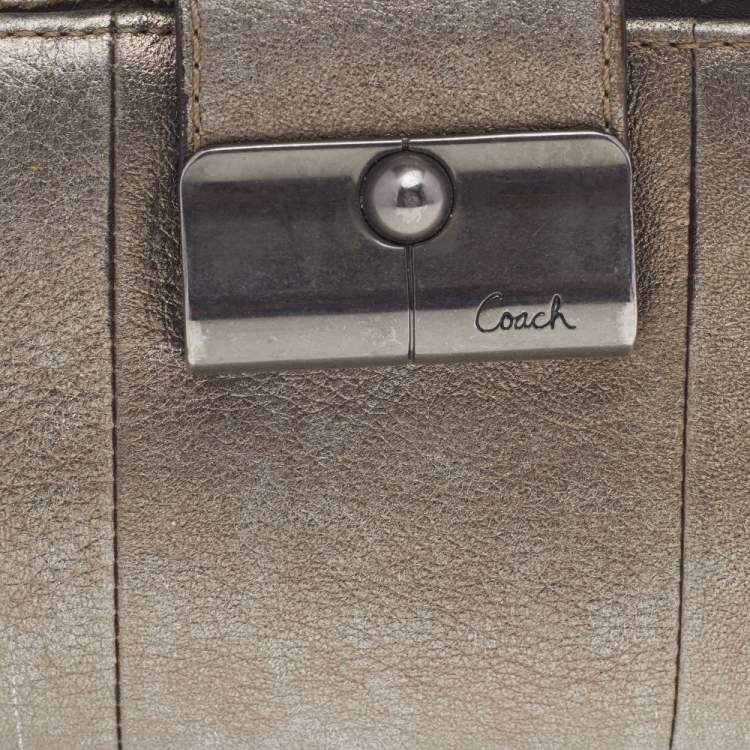 Pre Owned Coach Metallic Gold Leather Compact Wallet