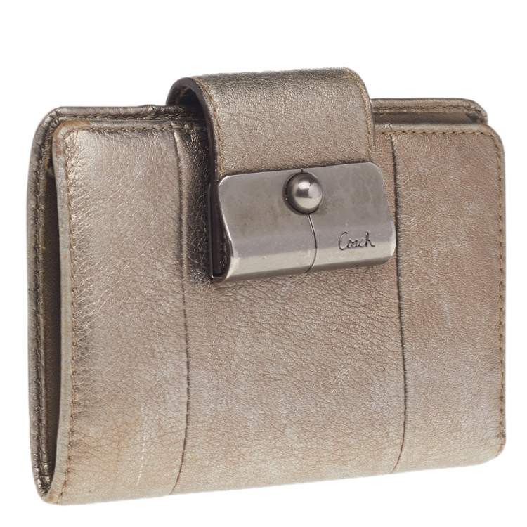 Pre Owned Coach Metallic Gold Leather Compact Wallet