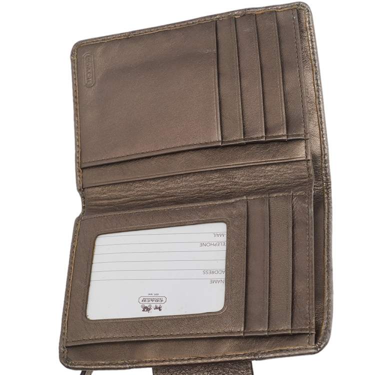 Pre Owned Coach Metallic Gold Leather Compact Wallet