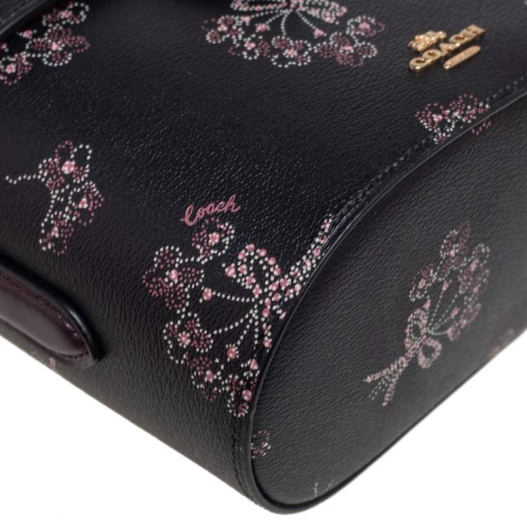 Pre Owned Coach Black Floral Print Leather Vanity Crossbody Bag