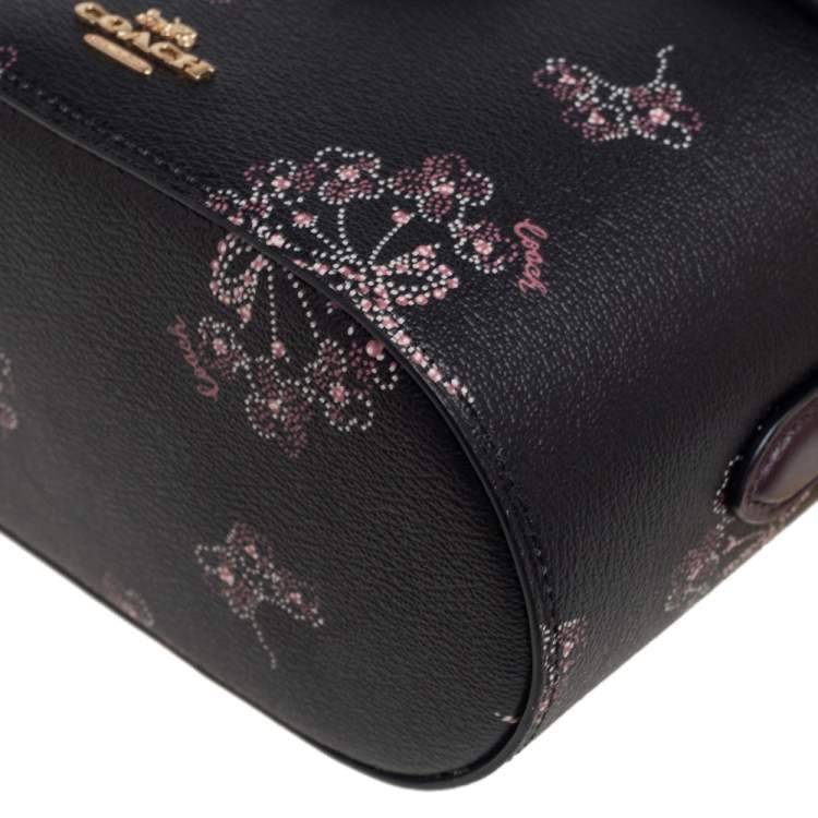 Pre Owned Coach Black Floral Print Leather Vanity Crossbody Bag