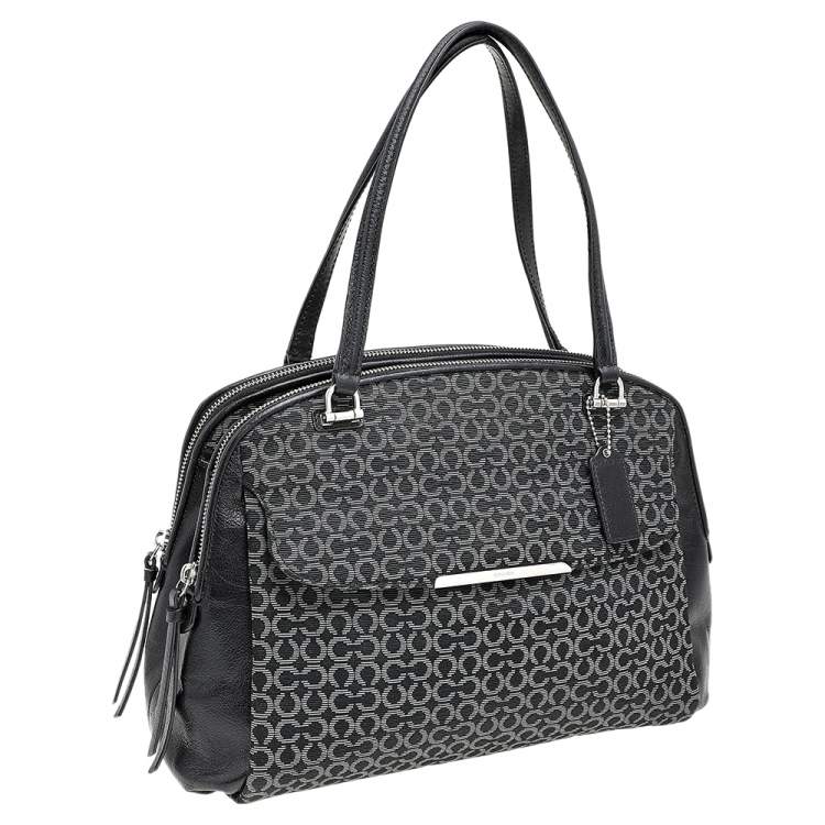 Pre Owned Coach Black Signature Canvas And Leather Double Top Zip Satchel