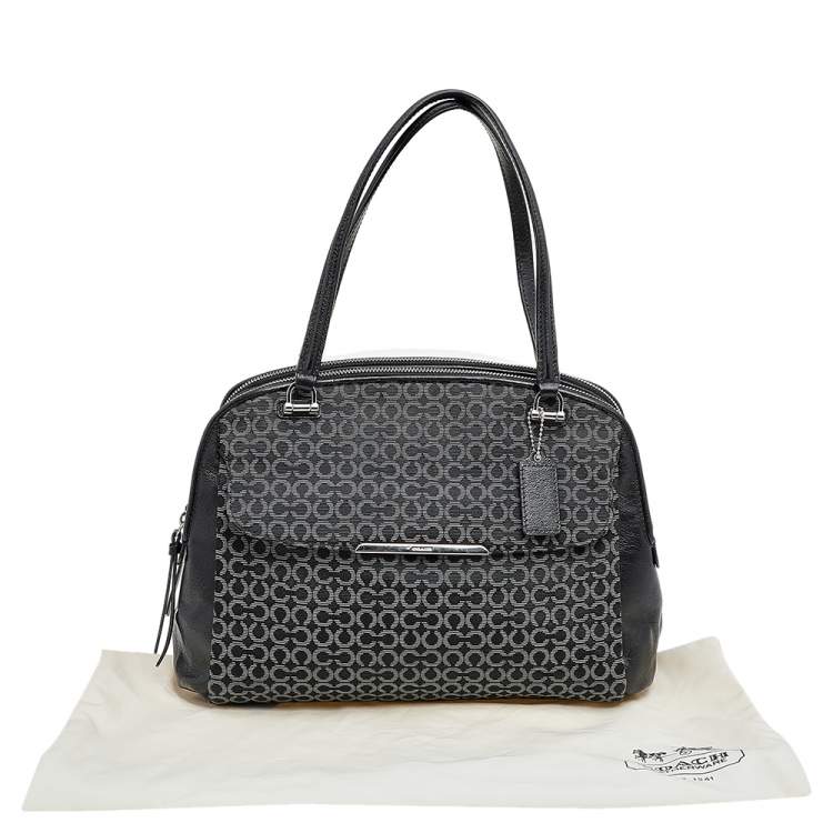 Pre Owned Coach Black Signature Canvas And Leather Double Top Zip Satchel