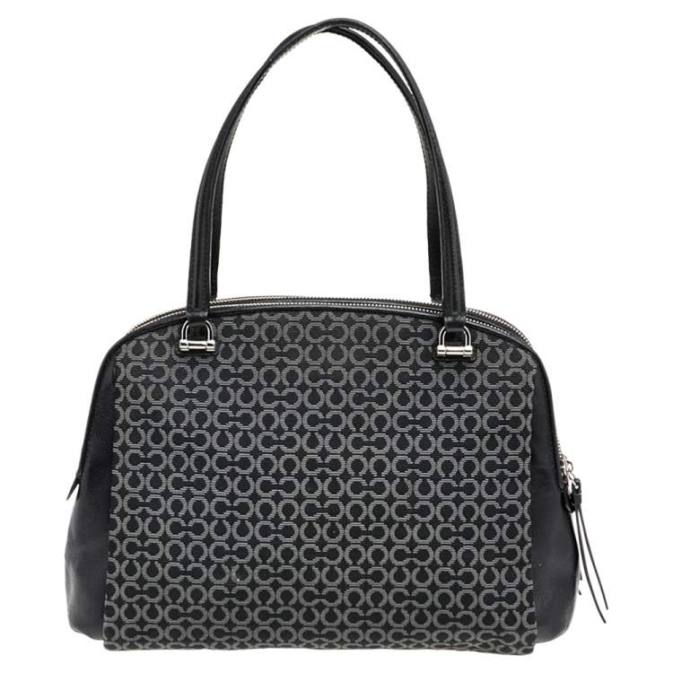 Pre Owned Coach Black Signature Canvas And Leather Double Top Zip Satchel