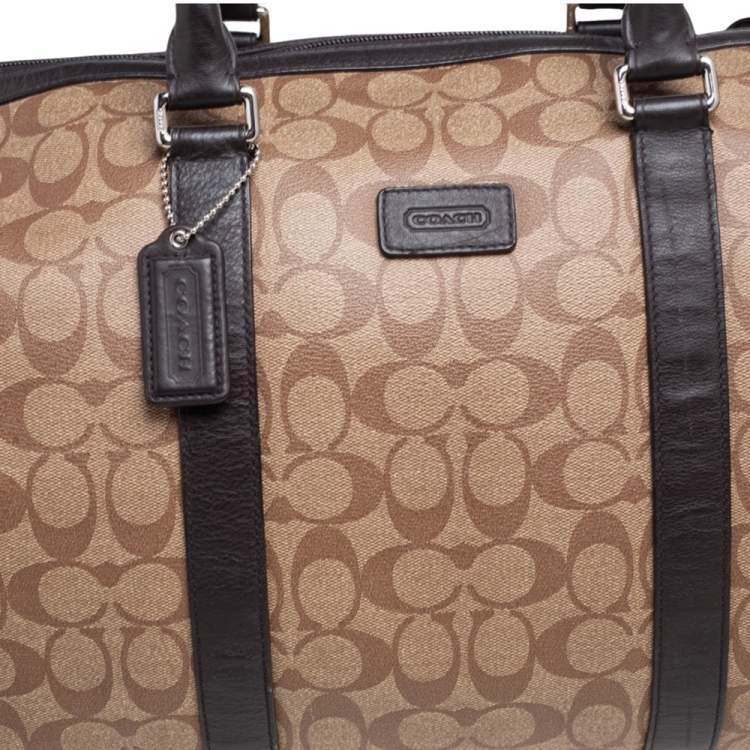 Pre Owned Coach Brown/Beige Signature Coated Canvas and Leather Metropolitan Duffle Bag