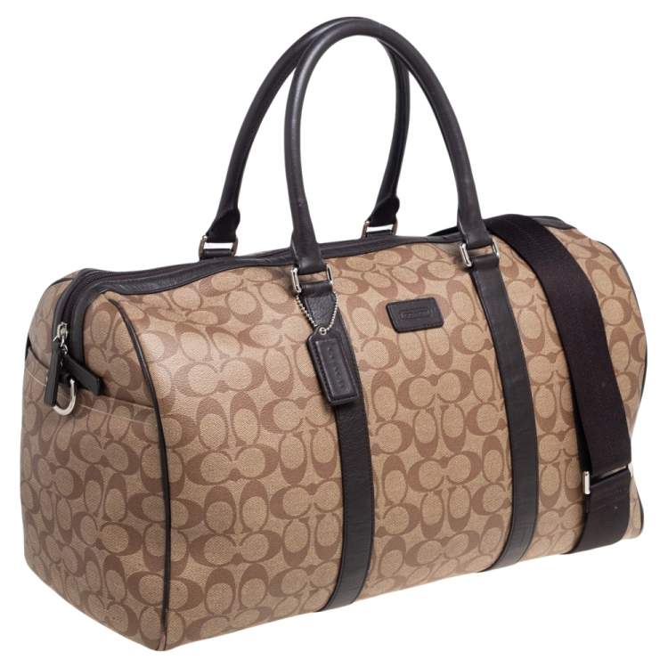 Pre Owned Coach Brown/Beige Signature Coated Canvas and Leather Metropolitan Duffle Bag
