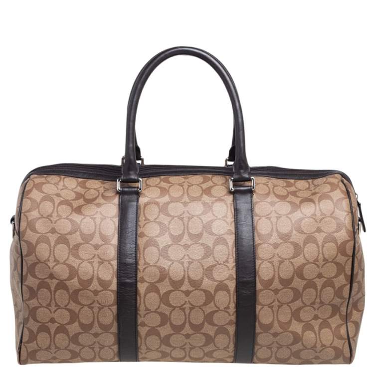 Pre Owned Coach Brown/Beige Signature Coated Canvas and Leather Metropolitan Duffle Bag