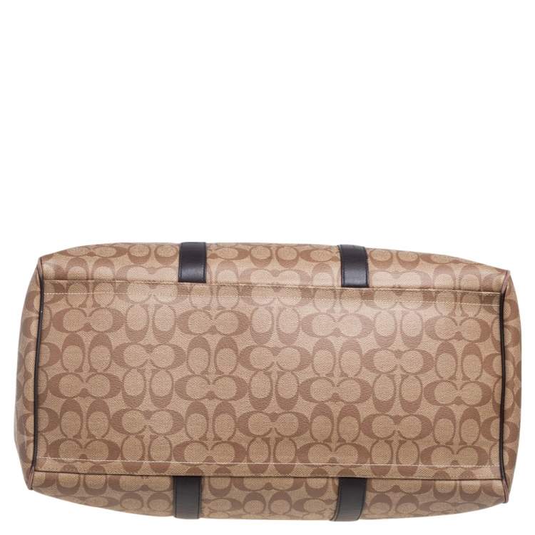 Pre Owned Coach Brown/Beige Signature Coated Canvas and Leather Metropolitan Duffle Bag