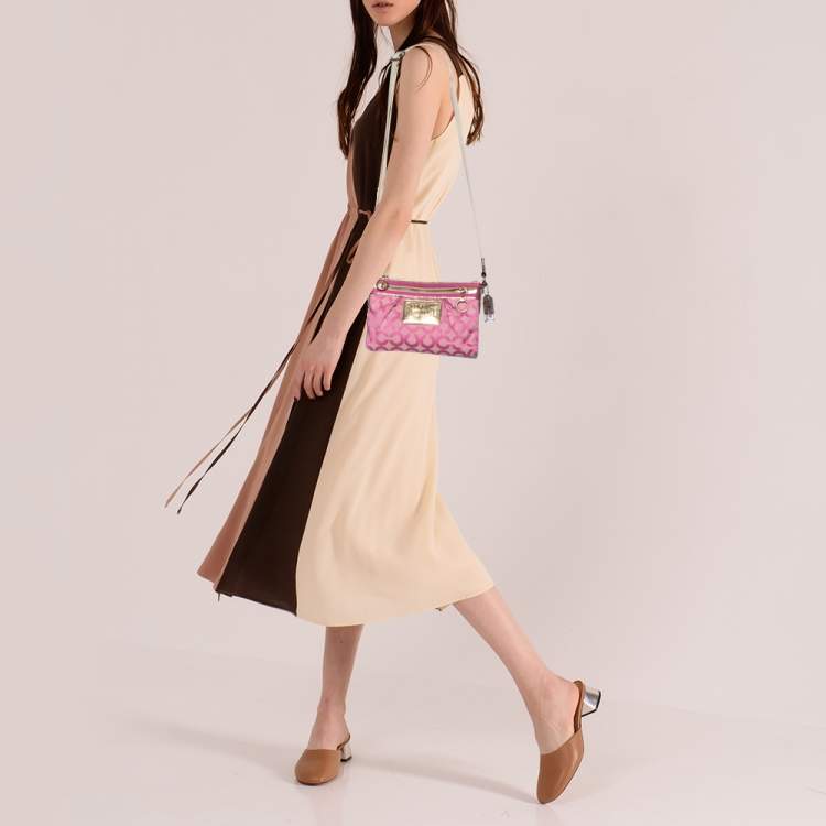 Pre Owned Coach Pink/Gold Signature Canvas and Leather Shoulder Bag