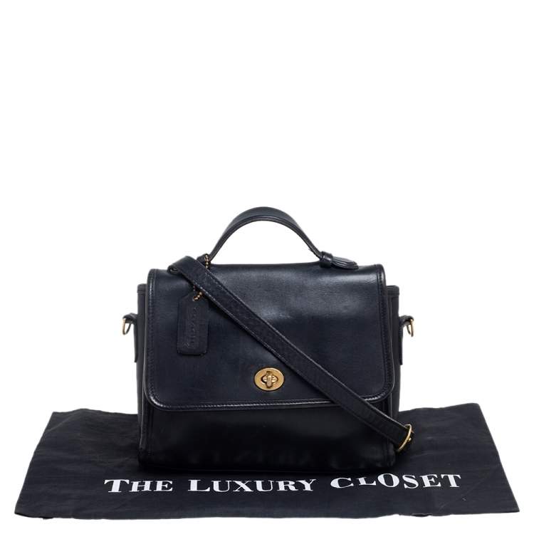 Pre Owned Coach Black Leather Court Top Handle Bag