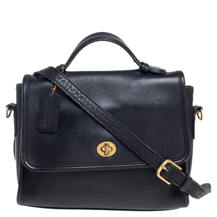 Pre Owned Coach Black Leather Court Top Handle Bag
