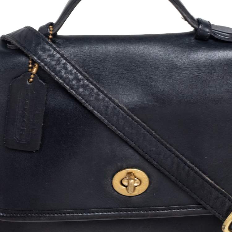 Pre Owned Coach Black Leather Court Top Handle Bag