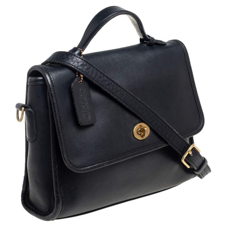 Pre Owned Coach Black Leather Court Top Handle Bag