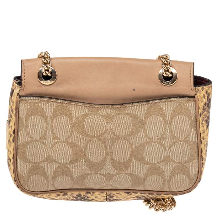 مملوكة مسبقًا Coach Multicolor Signature Canvas, Snakeskin Embossed Leather, And Leather Mini Cassidy Shoulder Bag